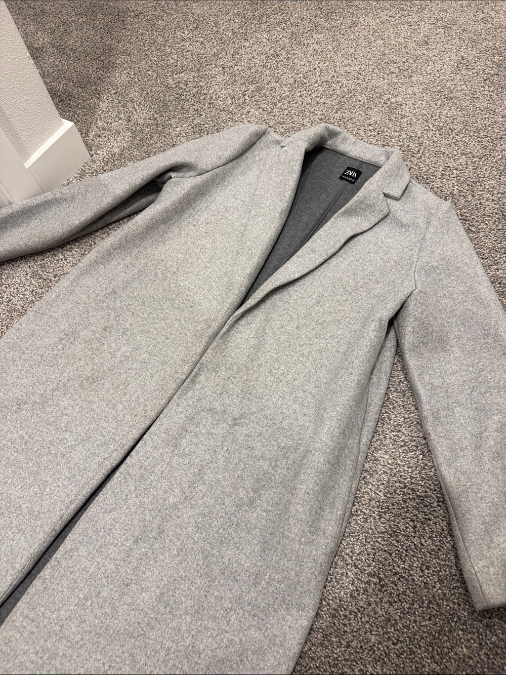 ZARA Long Open Front Duster Coat light Gray Size XLarge - Picture 4 of 6
